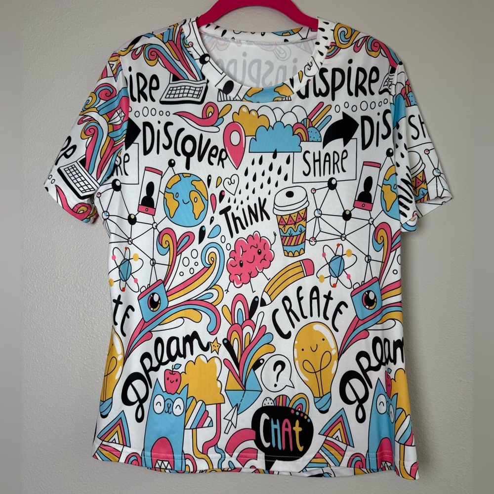 Womens Graphic Tee - Colorful Dream Create Print